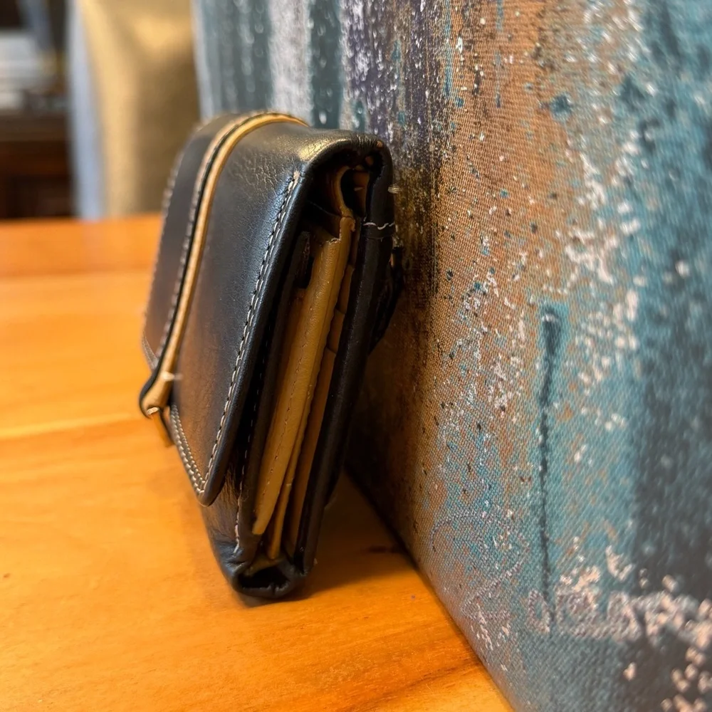 Vintage Minimalist Black‎ Pebbled Leather Continental Clutch Wallet (VGC)